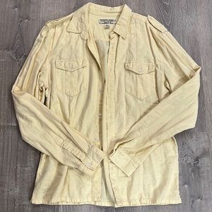 Urban Outfitters Chor Clothing Military Button Down Shirt in Butter Yellow